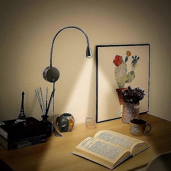 LED Wall Lamp Reading Lamp, 360° Rotatable, Bedside Lamp, Flexible Gooseneck, Warm White Bedside Lamp, Wall Mount, Cable with Switch and Plug, Goose