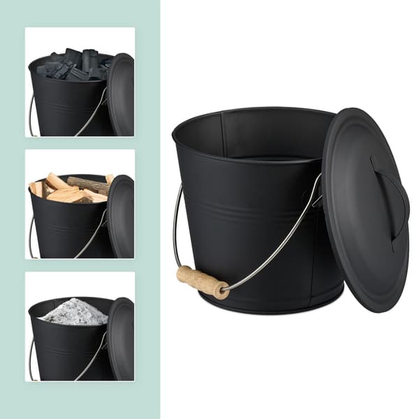 Askebeholder med lokk, spade og kost, 4,5 l