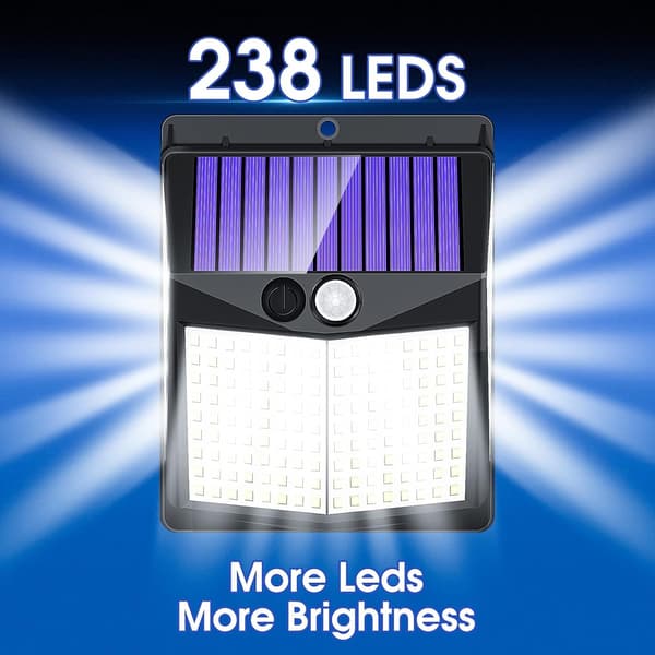 Udendørs solcellelamper, 238 LED solcellelamper og 3 tilstande bevægelsessensor 270° vidvinkel IP65 vandtæt solcelle væglampe