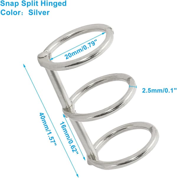 20 stk. metal 3-rings ringbindsringe, snap-split hængslede løse bladringe til gør-det-selv rejsedagbog, notesbog, fotoalbum, sølv 20 mm