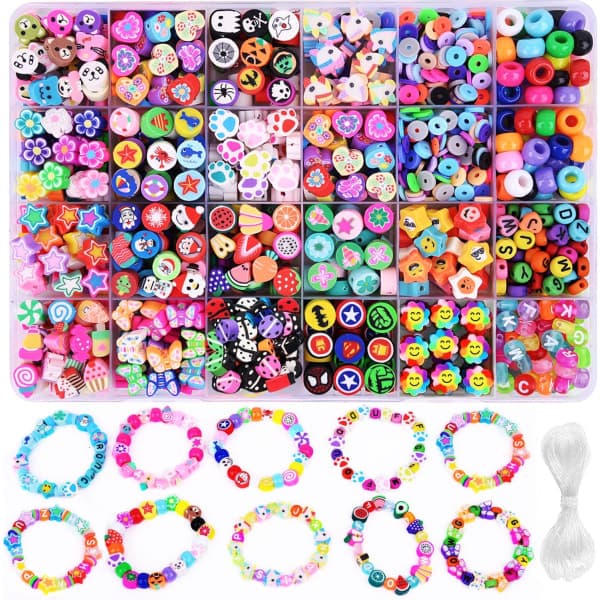 1000 stk. Polymerlerperler Sæt til Armbånd, 24 Sjove Charms[JUN]