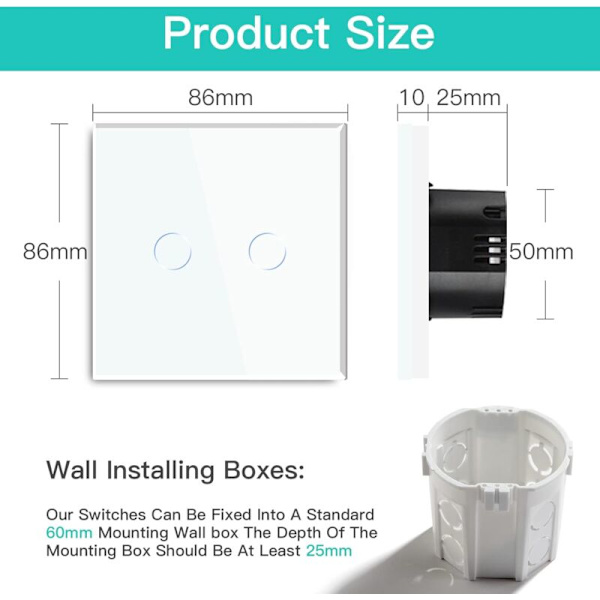 Two-way Touch Switch, White 2-way Light Switch with LED Dis