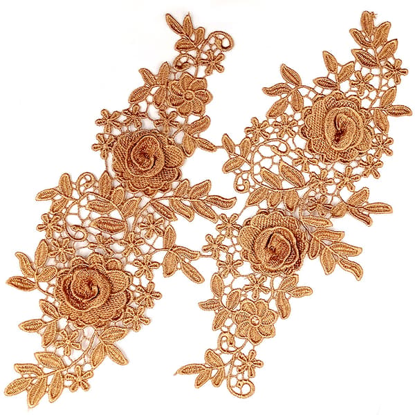 2 st Broderade Spetsblommor, Stryk- eller Sy-på-lapp, Guld