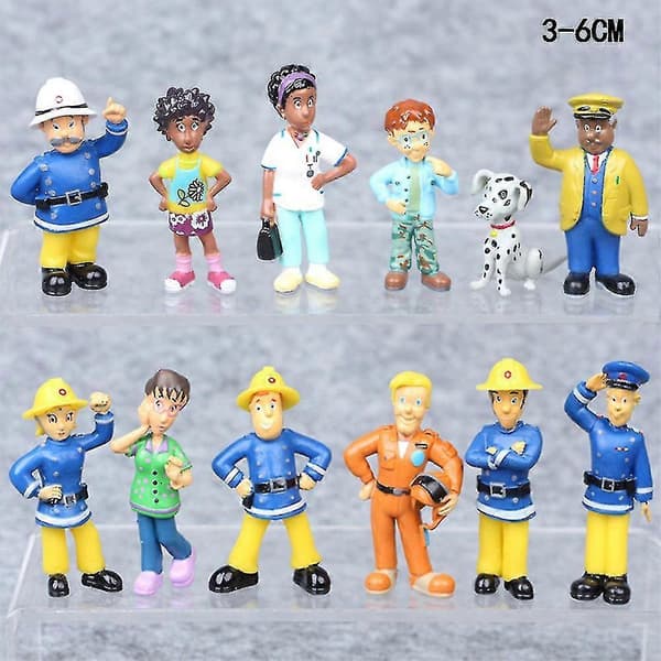 12 stk. Rolig Brannmann Sam Actionfigur Leker Mini Figurer Dukker Dekorasjoner Barn Gutter Gaver