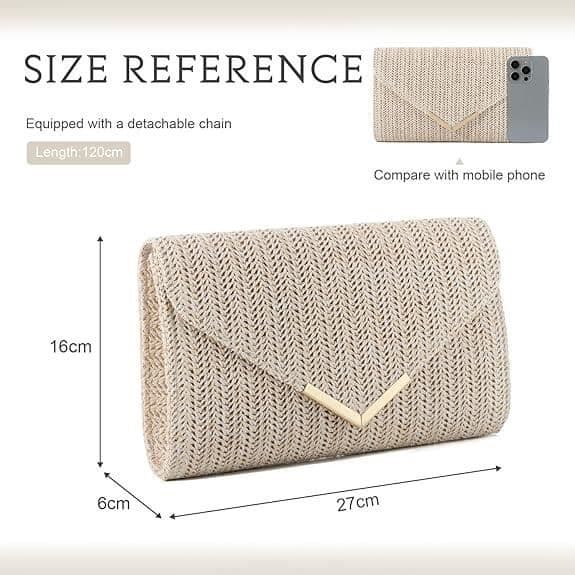 Clutch - Dame - Beige - Højkvalitets halm - Strandtaske - Elegant design