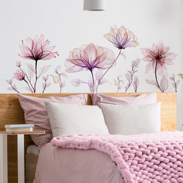 Store Blomster Veggdekor Rosa Blomstrende Veggklistremerker Soverom