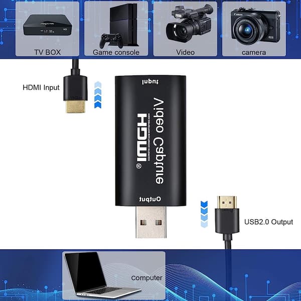 HDMI Audio Video Capture Card 4K HDMI til USB 2.0 Video Audio Converter 1080p HD-adapter for Videospill
