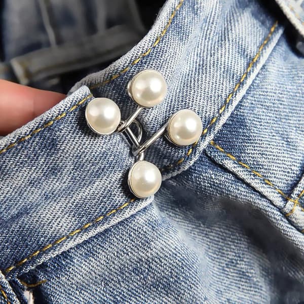 Justerbare jeansknapper, avtakbare jeansknapper, ingen søm nødvendig, store hvite perler