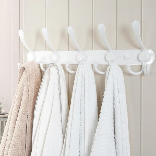Wall Mounted Coat Rack, Wall Hooks - Extra Strong Stainless Steel, 5 Hooks, Coat Hanger for Jackets, Hats, Towels, Entryway, Bathroom (White)