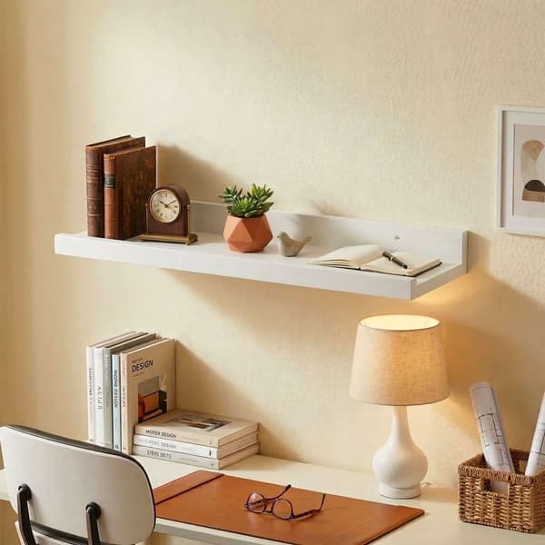 Walnut Wall Shelf - Wooden Picture Ledge, 40 cm