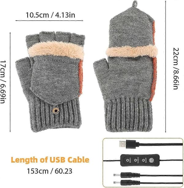 1 par USB-opvarmede handsker, opvarmede vinterhandsker med 3 temperaturniveauer, varme vinterhandsker til bærbar computer