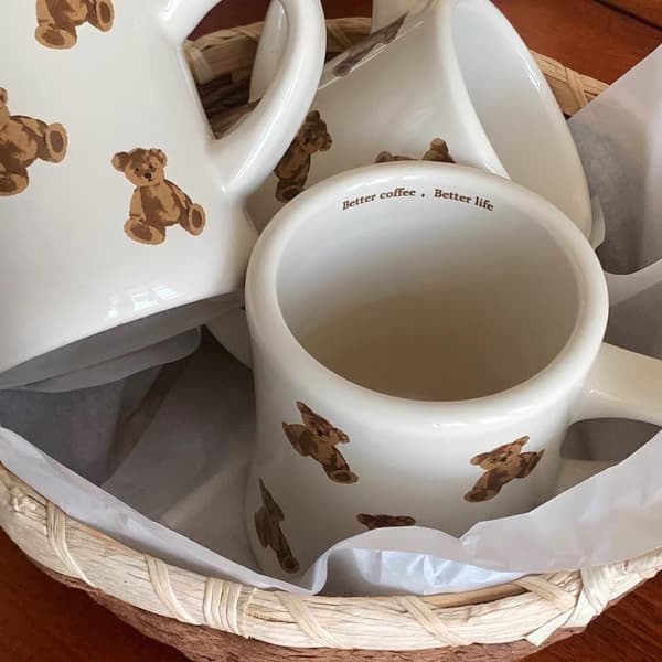 Söt tecknad björnmugg, keramisk kaffekopp för kvinnor och flickor [JUN]