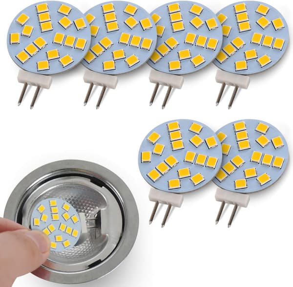 6 stk. runde varmhvide G4 LED-pærer, 2W erstatter 20W base halogen-FY-