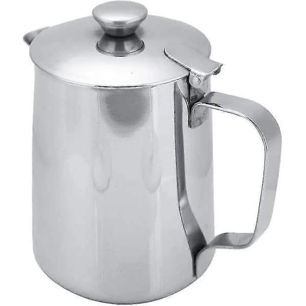 Mælkekande i rustfrit stål med låg til Latte Kaffe Art til kontor og køkken med H