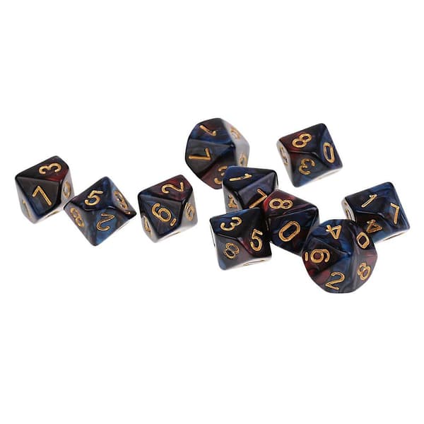10 stk. 10-sidede terninger D10 polyhedrale terninger til Dungeons and Dragons brætspil rød blå