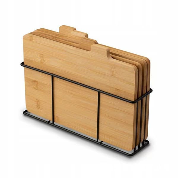 Bamboo Cutting Boards - 4 Cutting Boards in Stand / Cutting Board Set / Cut