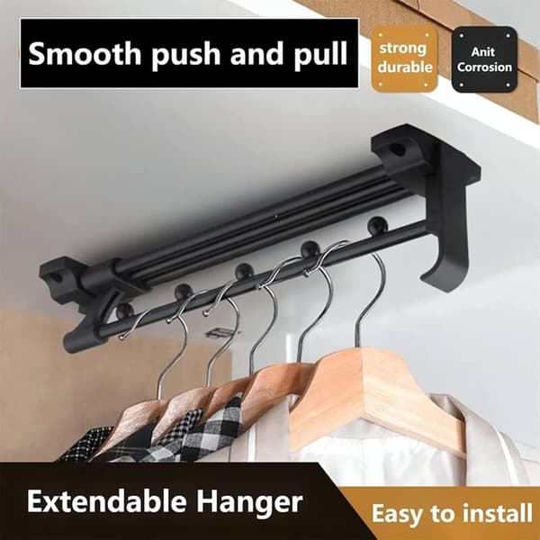 Heavy Duty Pull-Out Wardrobe Rail - Wardrobe Rod, Top Mounted to Save Closet Space (Size: 30)