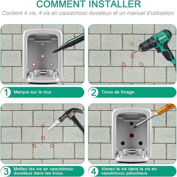 Säker nyckelbox, [Ny version] Säker förvaring Zinklegering Låsbart kassaskåp med 4-siffrig kombinationskod, för Airbnb Hem Garage Skola - Silver--