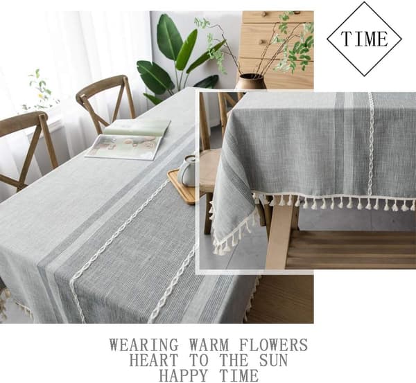 Elegant Cotton and Linen Tablecloth, Washable Kitchen Tablecloth for Dining Table, Picnic Tablecloth (Asymmetry - Grey, 100 x 160 cm)