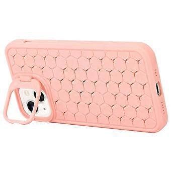 Compatible Magnetic Case for iPhone 14, Honeycomb Texture, Lens Frame, Stand, TPU Phone Case (Pink)