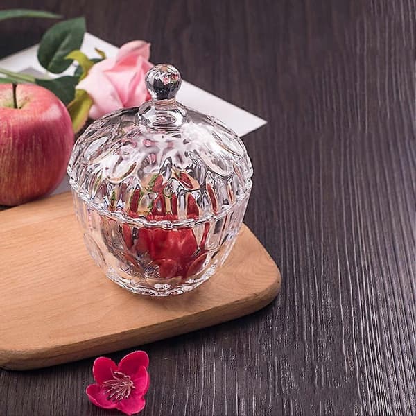 Transparent Glass Candy Bowl with Lid Crystal Covered Candy Buffet Jar Decorative Sugar Bowl Kitchen Food Biscuit Container