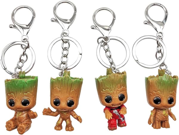 4 stk. Baby Groot nøgleringe Guardians of the Galaxy, Klassisk Mo