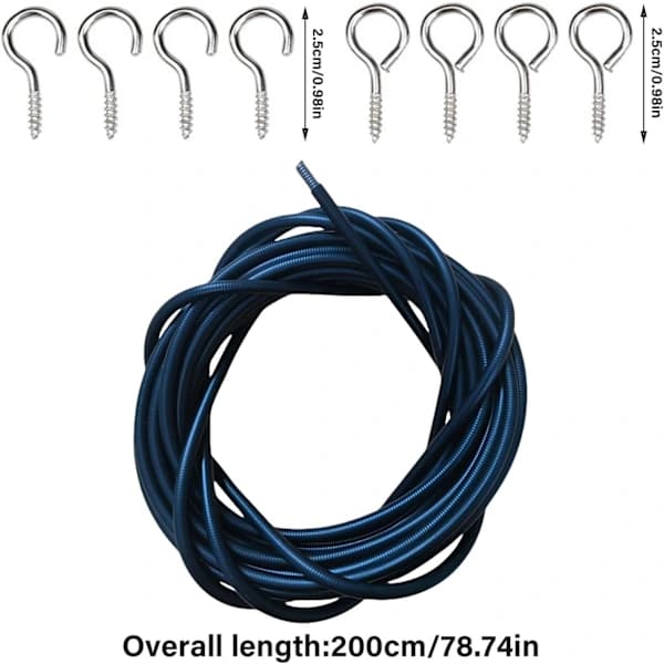 Curtain Wire Set with 8 Metal Hooks and Screw Eyes, Cuttable Hanging Cable for Curtains and Decorations, Black 2m