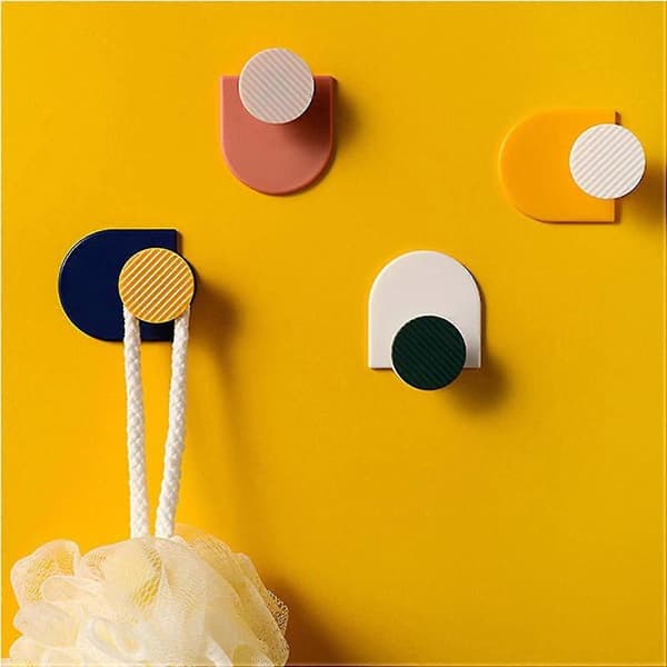 Self-Adhesive Wall Hooks, 4-Pack Waterproof Geometric Hooks Heavy Duty Wall Hangers