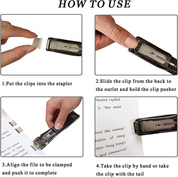Clip Dispenser, with 200 Reusable Refill Clips, Does Not Damage Your Papers, Binder Clips, Paper Clips for School Office, Seamless Stapler