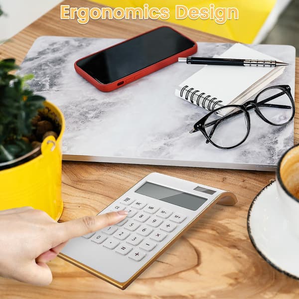 Calculator, Slim Elegant Design, Office/Home Electronics, Dual Powered Desktop Calculator, Solar Power, 10 Digits, Angled LCD Display, Tilted Design