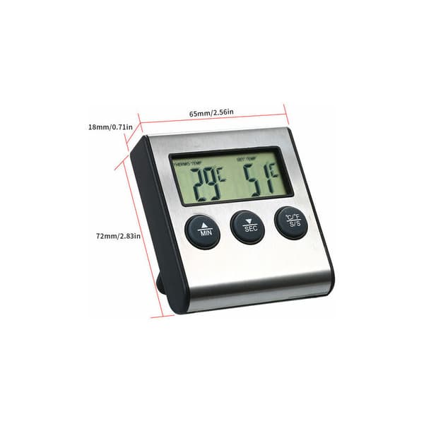Madlavningstermometer med alarmtimerfunktion, madtemperaturmåler til køkken BBQ