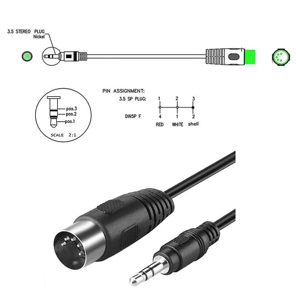 5-polet DIN-hun til 3,5 mm han til MIDI Din 5-polet MIDI han/hun kabel