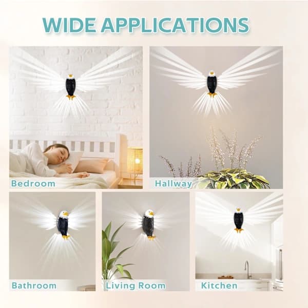 Bald Eagle Wall Lamp with Remote Control, Magnetic LED Mounted Eagle Light, USB Charging and Battery Powered Indoor Lighting