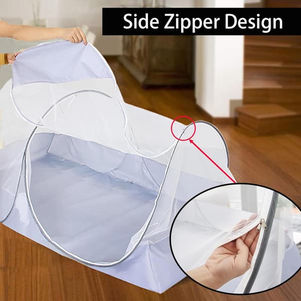 Portable Mosquito Net for Bed, Free Installation - Suitable for Camping, Nap, Patio (Large-Side Zipper (White Net))