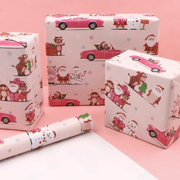 Christmas Wrapping Paper Pink Santa Claus Pattern Paper (43CMX 300CM)