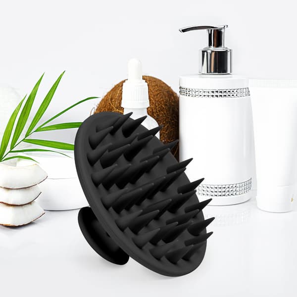 Silikone shampoo-børste til hovedbundsmassage, hovedbundsbørste til hårvækst og fjernelse af skæl, hårskrubber til hovedbundsstimulering (sort)