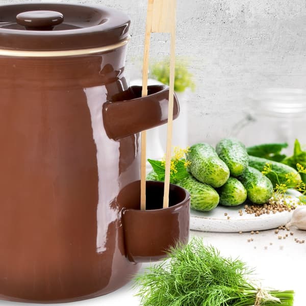 Keramisk fermenteringskrukke til grøntsager med låg og tang