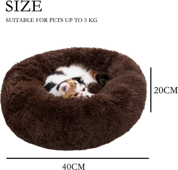 Varm hundeseng, fluffy kattekurv, XS størrelse 40cm, brun, 1 stk