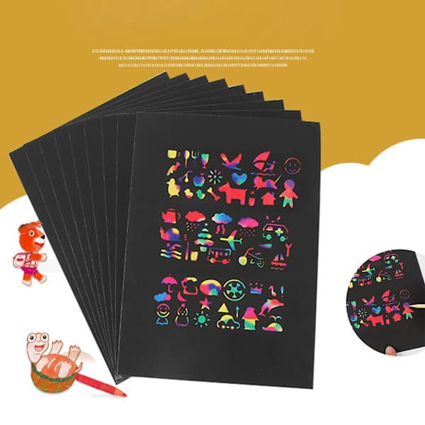 50 st Konst Regnbåge Skrappapper Bambu Stylus Set Skrapa Av Konst Hantverkstillbehör Kit för Barn för Rolig DIY Leksak Festfavörer Spel-Glad-FY-