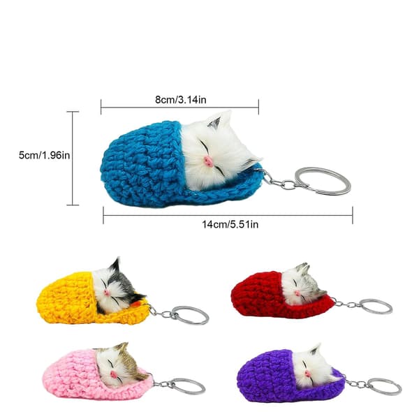 Cute Sleeping Slipper Cat Plush Keychain - Pink pink