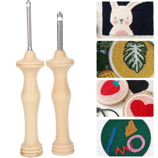 Punch Needle Embroidery Kit - Wooden Handle, DIY Handmade Knitting Tools (2 pcs)