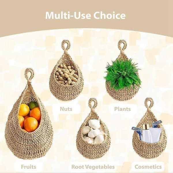 3 Pcs Boho Hanging Baskets, Wall Mounted Fruit Basket for Storage, Vegetables for Potatoes, Garlic