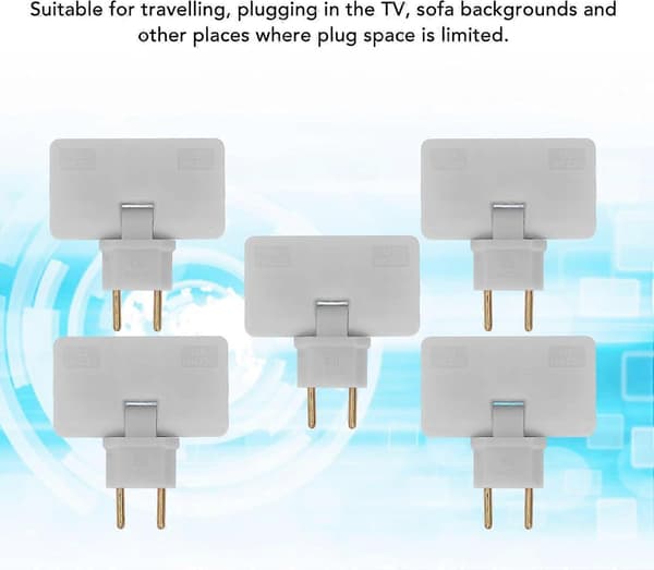 5 stk. flade trådløse stikkonvertere 180 graders rotation 1 til 3 EU-stikadapter 110-250V til placering bag møbler.