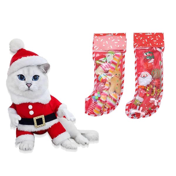 1 Set Christmas Pet Cat Toy Set Funny Cat Ball Socks Toy Assorted Cat Interactive Cat Toy for Kitten Pet Gift[DB] 2 2