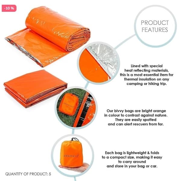 4x Vandtæt Termisk Nødsovepose til Udendørs Camping Overlevelse Bivuak