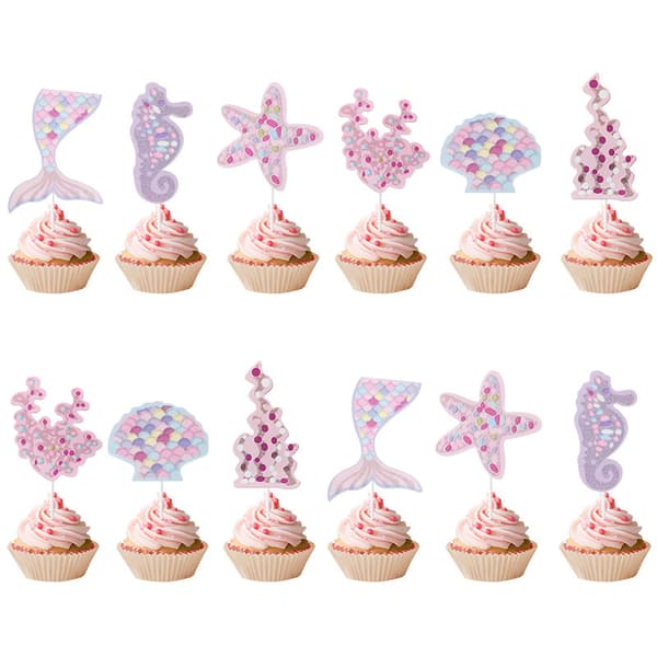 24 st. havfruekagepynt, fødselsdagskagepynt, cupcake-indstik
