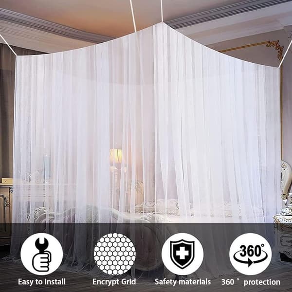 Rectangular Mosquito Net Bed Canopy Fine Mesh Polyester with 4 Doors for Single or Double Beds Indoor Outdoor White 190x210x240cm