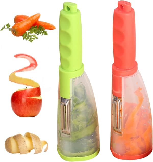 2-piece multifunctional vegetable peeler with holder, non-slip handle design, stainless steel peeler, suitable