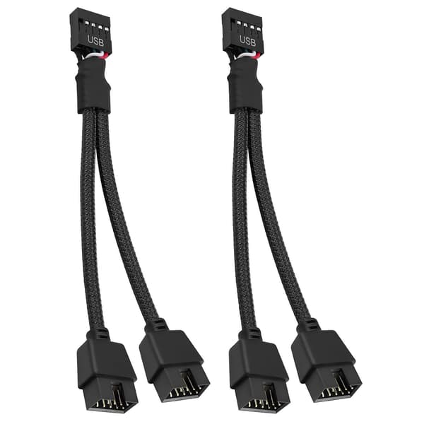 USB-header splitter, 2 st USB 2.0 9-pin hona till dubbla 9-pin hane förlängningskabel, moderkort 9-pin USB2.0 header splitter nylonflätad