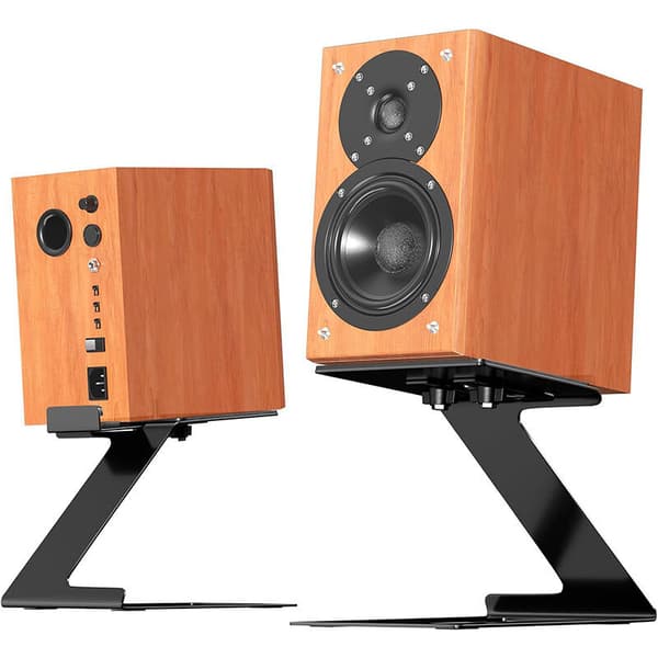 Speaker Stand Pair for Small Speakers with Vibration Absorbing Pad, Black, Compatible with Most Brands
